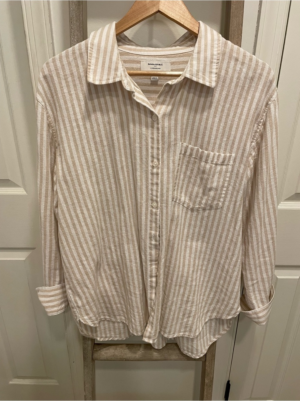 Banana Republic Cream-Striped Relaxed Button-Down Shirt